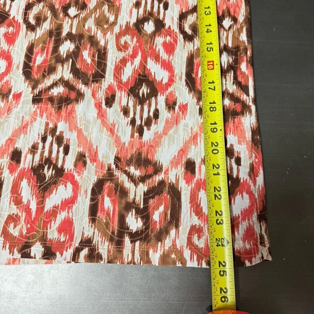 JM Collection Top Womens 0X Paisley Orange Tan Short Sleeve Jacquard Stretch - Picture 6 of 6